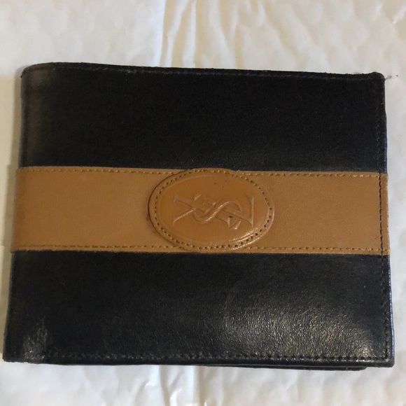 AUTH YVES SAINT LAURENT MEN'S BLACK BROWN LEATHER BI-FOLD WALLET/COIN/CARD/BILLS